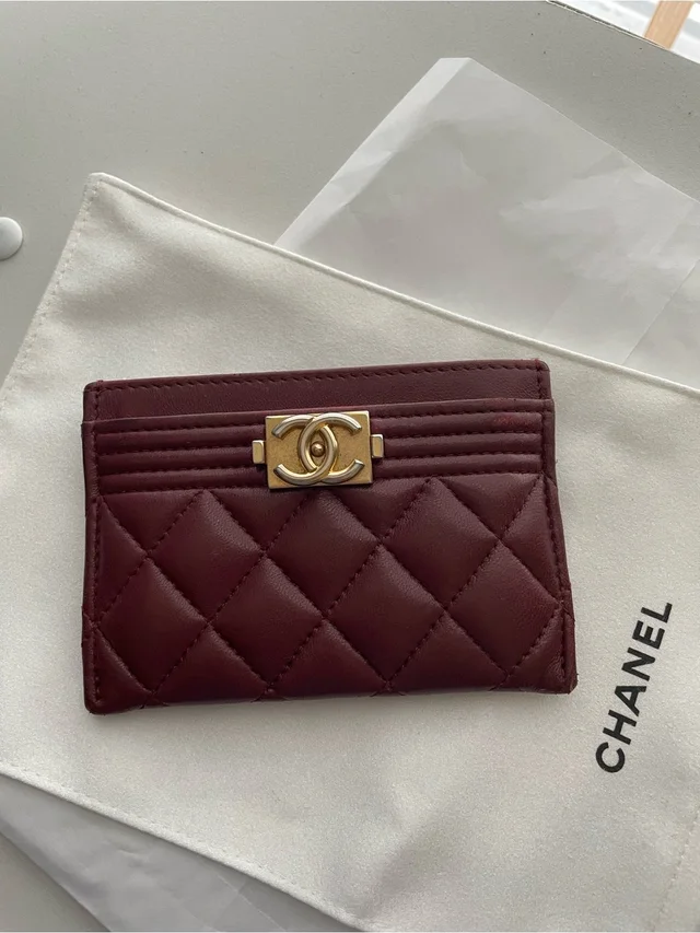 Chanel Boy Card Holder In Burgundy With Gold Cc Plaque in red Lambskin from Poshmark, photo 1 of 1