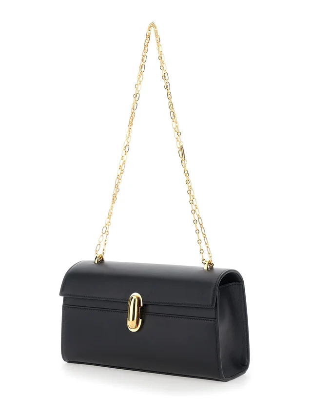 SAVETTE Shoulder Bag 'CHAIN SYMMETRY' with Smooth Black Leather Chain Detail for Women in Black, photo 4 of 10 from Gaudenzi Boutique