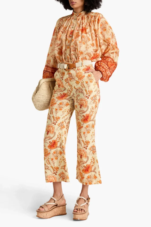 Zimmermann Belted Floral-Print Linen-Gauze Flared Pants, photo 2 of 4 from THE OUTNET