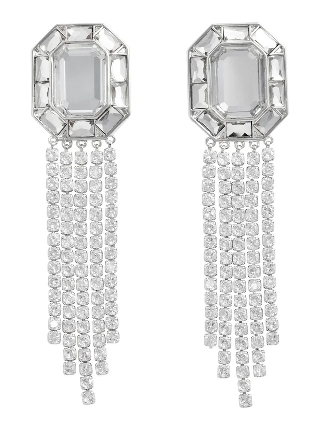 SELF-PORTRAIT Earrings 'SILVER CRYSTAL DROPLET' with Metallic Crystals for Women, photo 2 of 4 from Gaudenzi Boutique
