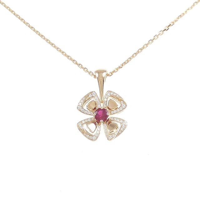 Bvlgari Fiorever 750 Pink Gold Diamond Ruby Necklace in Pink from LuxUness