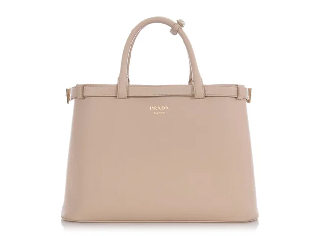 Prada Cream Double Belt Tote in White Leather from Ann's Fabulous Finds