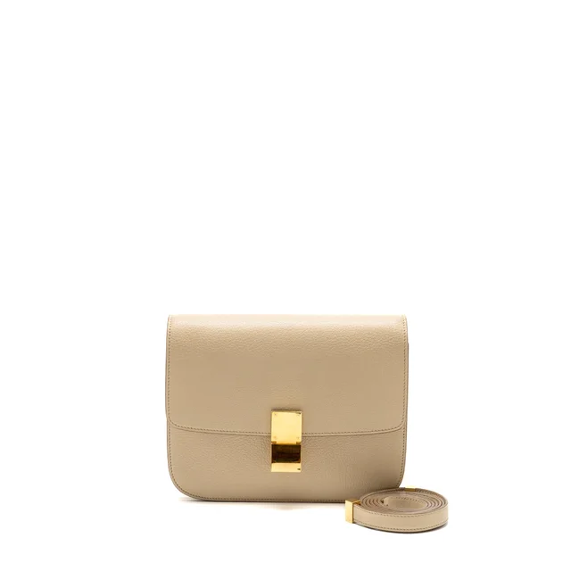 Celine Medium Classic Box Bag Goatskin Beige GHW in Beige Goatskin from EMIER