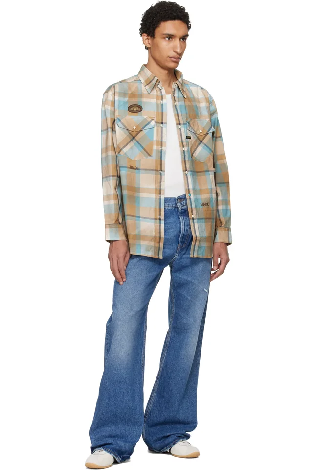 AAPE by A Bathing Ape Blue & Beige Main Long Sleeve Shirt, photo 4 of 4 from SSENSE