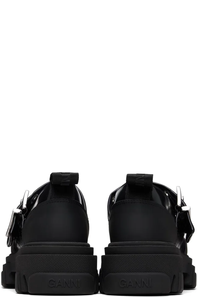 GANNI Black Cleated Ballerina Box Loafers, photo 2 of 5 from SSENSE