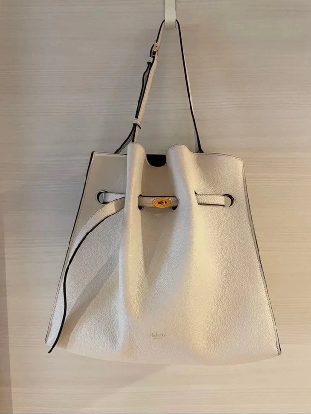 Mulberry Cream Leather Drawstring Tote in White Leather from Poshmark