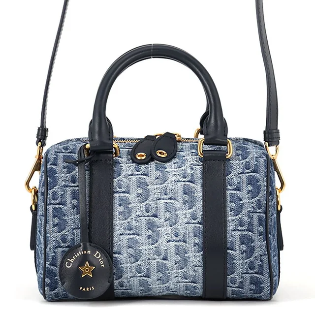 Dior Handbag Groove 20 Oblique Small Denim Leather 2-Way Shoulder Trotter in Denim from The Reluxe