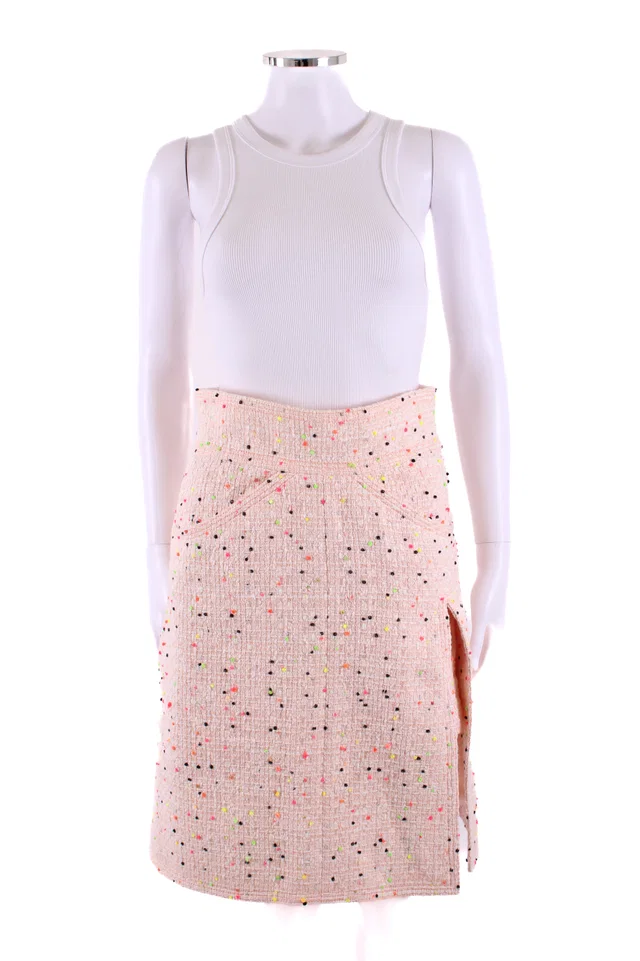 Chanel Dot Tweed Skirt Pink/ Multi Coloured 10 in Pink Tweed from Luxury Promise