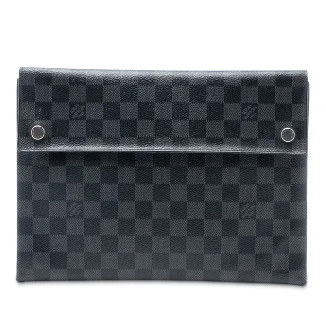 Black Louis Vuitton Damier Graphite Alpha Pochette GM Clutch Bag in Black Canvas from Designer Revival