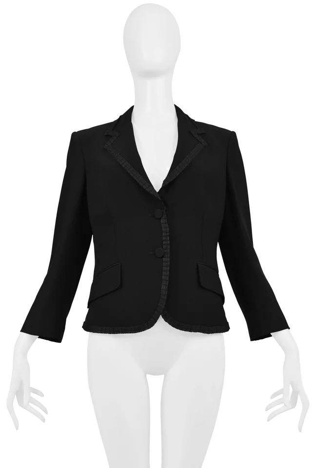 Alexander McQueen Black Short Jacket With Silk Ribbon Trim 2006 in Black Silk from Resurrection Vintage