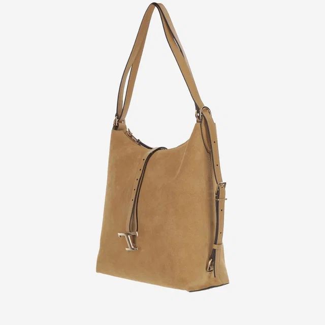 Tod's Suede Leather Shoulder Bag — Beige in Beige Suede from HEWI