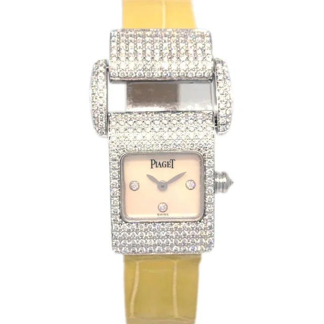 Piaget Miss Protocole Ref.5225 Quartz Watch 18KWG Diamond Beige in Beige Crocodile from AMORE Vintage Tokyo