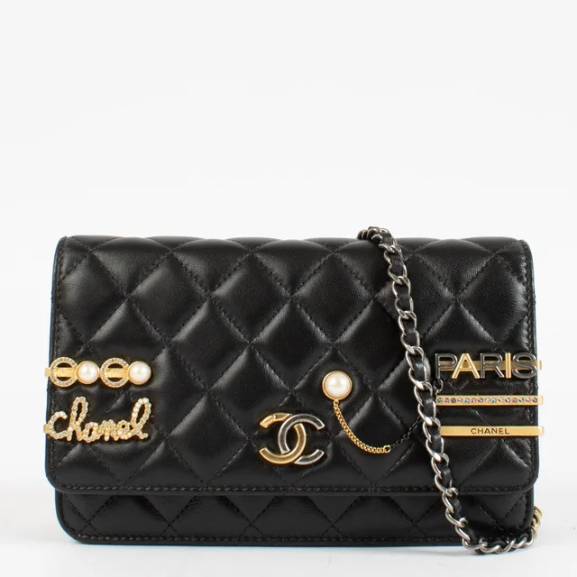 Chanel Black Coco Clips Wallet On Chain in Black from Labellov