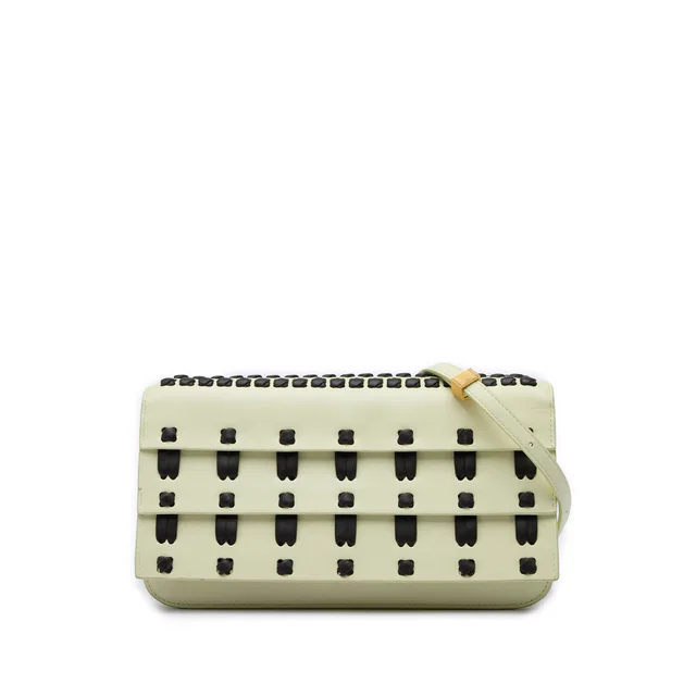 White Bottega Veneta Lambskin Whipstitch Flap Crossbody in White Lambskin from Designer Revival
