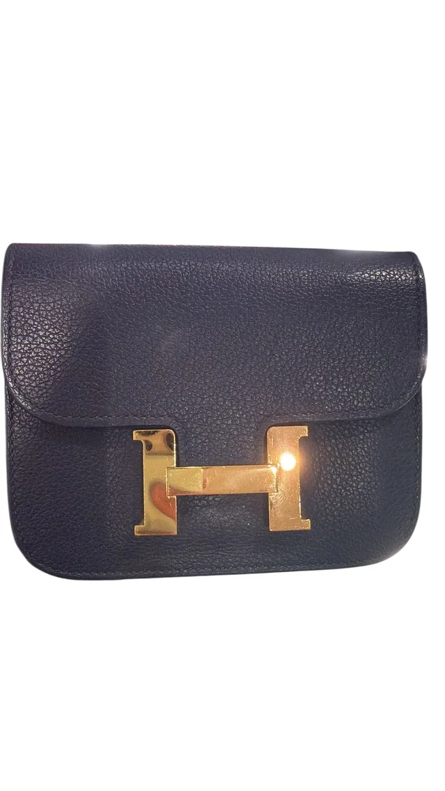 Hermès Constance Slim Wallet in Black Chevre with GHW in Black Goatskin from Luxury Promise