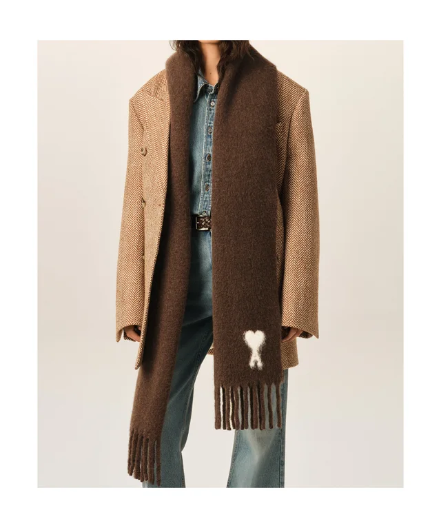 Ami Paris Brown alpaca scarf with Ami de Coeur, photo 3 of 3 from SENSER