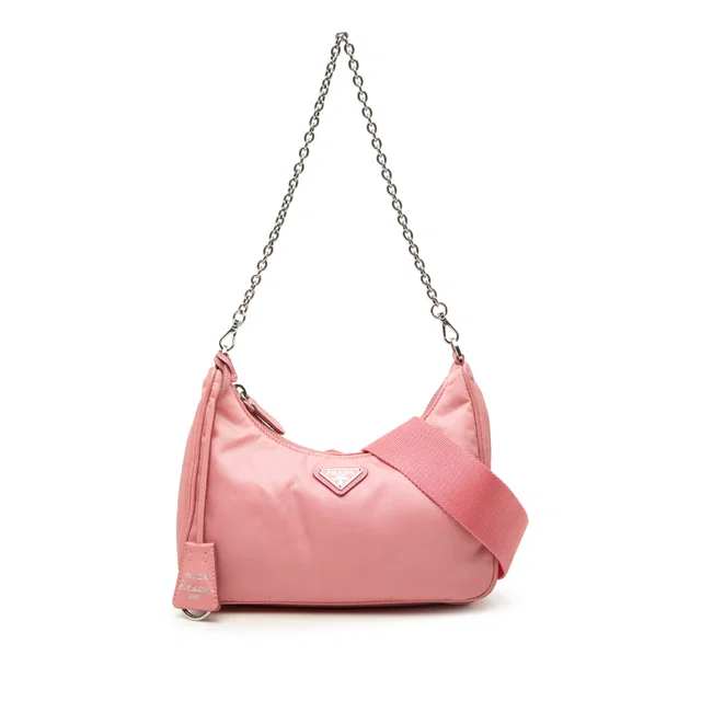 Pink Prada Saffiano Trimmed Tessuto Re Edition 2005 Satchel in Pink Saffiano leather from Designer Revival
