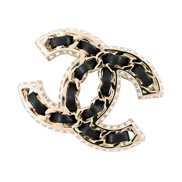 Chanel CC Logo Brooch Chain Motif GoldAB5107-B10370-NM705 Metal Leather Rhinestone in Leather from GALLERY RARE