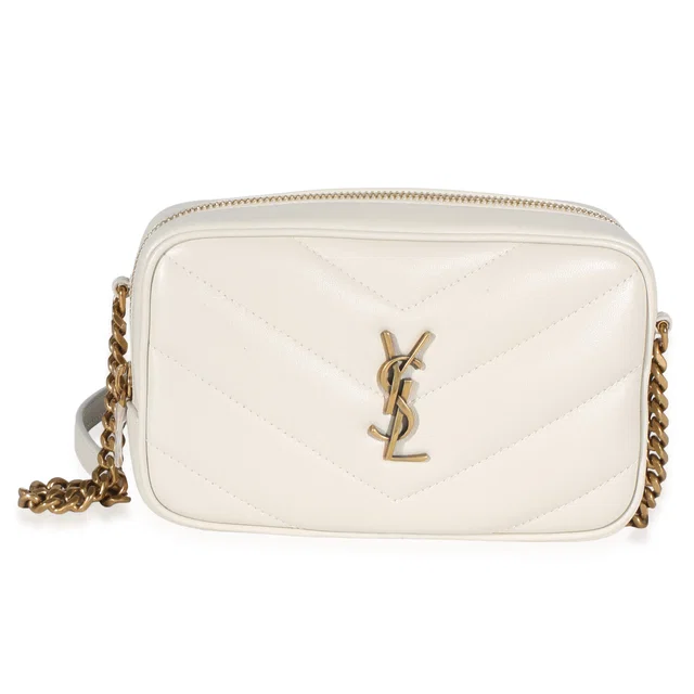 Saint Laurent Crema Chevron Lambskin Monogram Mini Loulou Camera Bag in Lambskin from myGemma