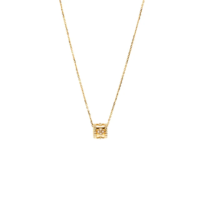 Van Cleef & Arpels perlee clovers pendant yellow gold diamonds with angle filed trace chain Set in Yellow from EMIER
