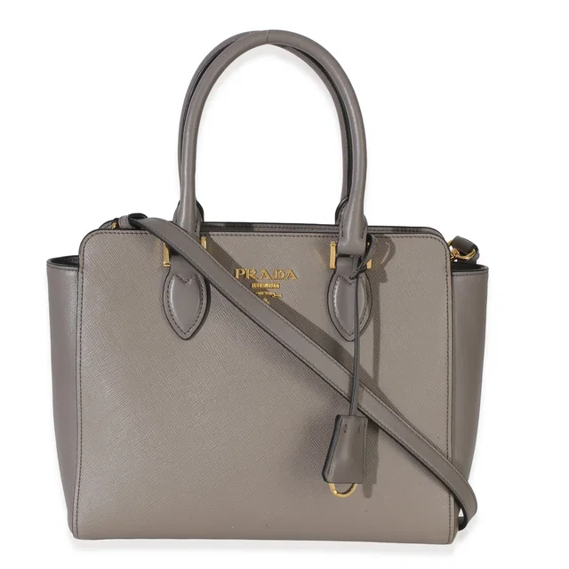 Prada Argilla Saffiano Soft Calfskin Small Top Handle Tote in Saffiano leather from myGemma