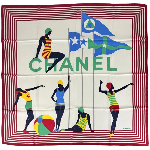 Chanel Scarf CC Logo Silk Red Multicolor in Red Silk from The Reluxe