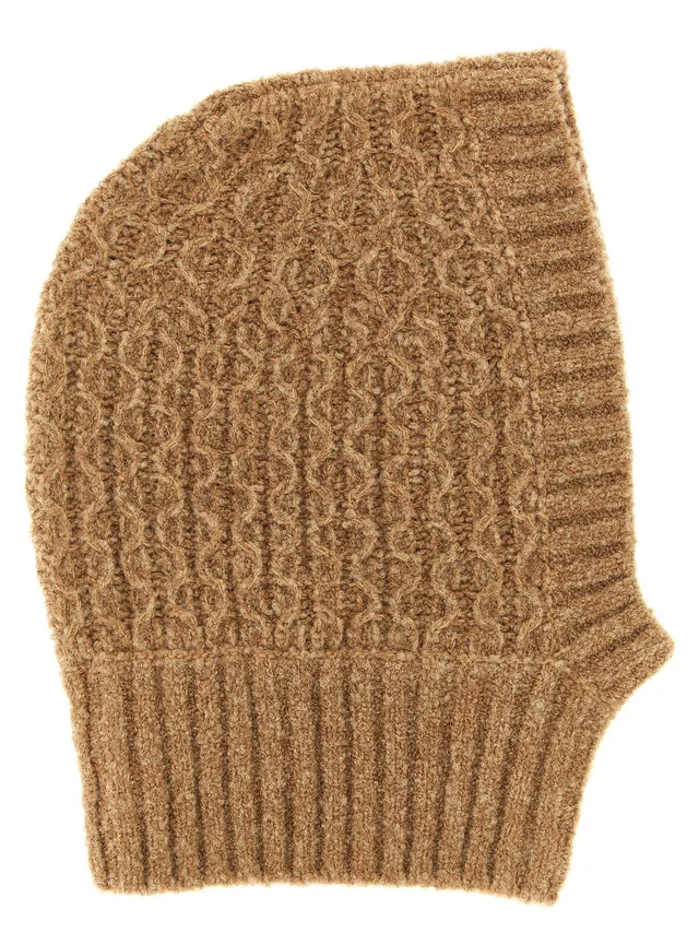 Moncler Braided Virgin Wool Balaclava — Camel Blend Winter Hats in Brown Wool from HEWI