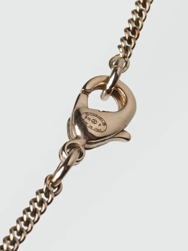 Chanel Metal Crystal and Faux Pearl Quilted CC Pendant Necklace in Gold from Yoogis, photo 3 of 3