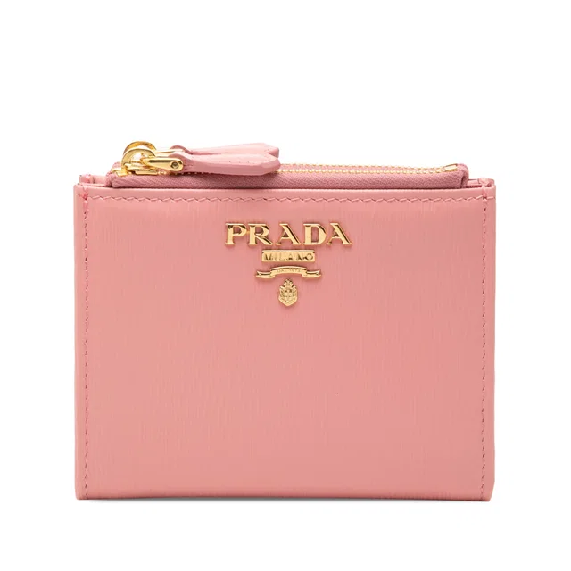 Pink Prada Vitello Move Bifold Wallet in Pink Leather from Designer Revival