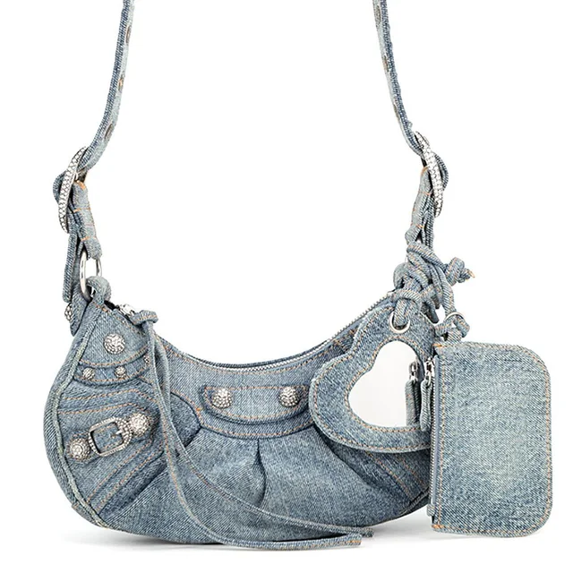 Balenciaga Shoulder Bag Le Cagole XS Distressed Denim in Denim from The Reluxe