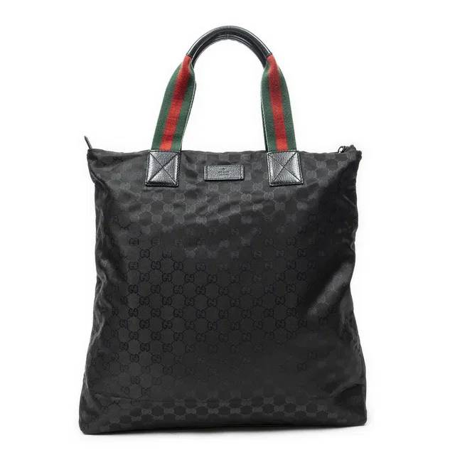 Gucci Vertical Tote Bag Black GG Nylon Canvas in Black Canvas from The Reluxe