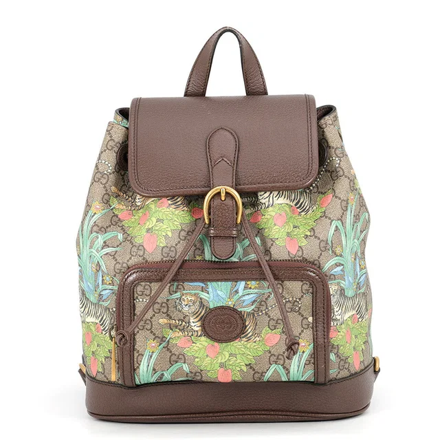 Gucci Tiger Backpack Brown/Multicolor674147 GG Supreme Leather in Brown Leather from GALLERY RARE