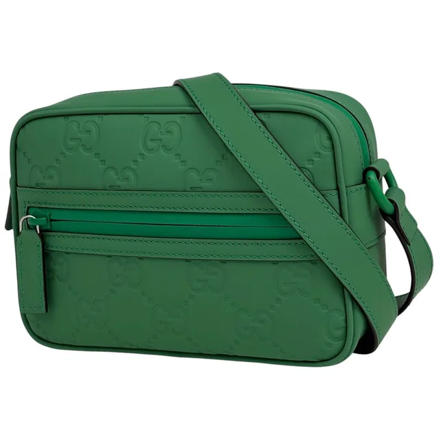 Gucci GG Rubber Effect Mini Shoulder Bag Leather Green in Green Leather from The Reluxe
