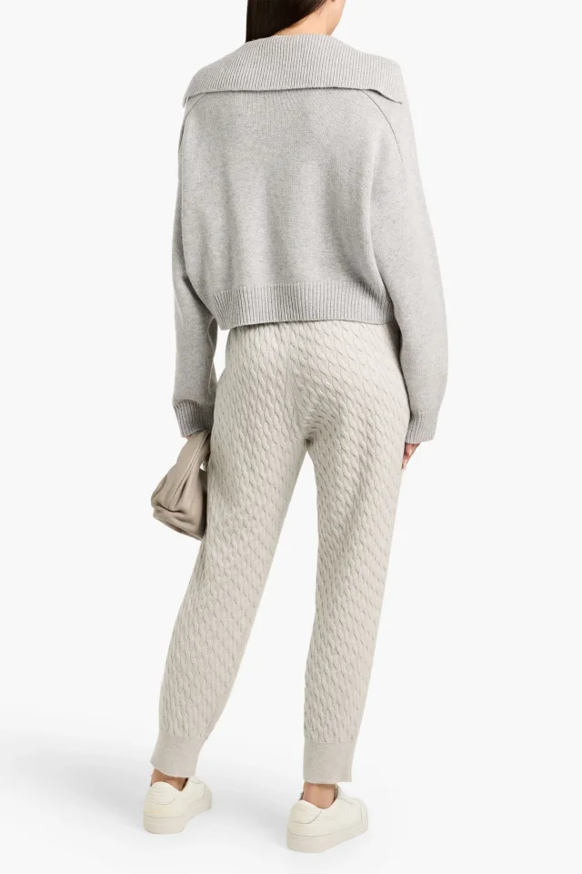 Brunello Cucinelli Cable-Knit Cashmere Track Pants in Stone, photo 3 of 4 from THE OUTNET