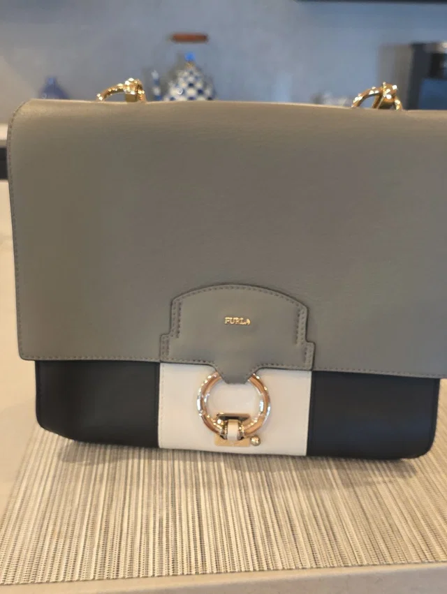 Furla Tricolor Leather Shoulder Bag In Gray, Black & White in black|gray Leather from Poshmark