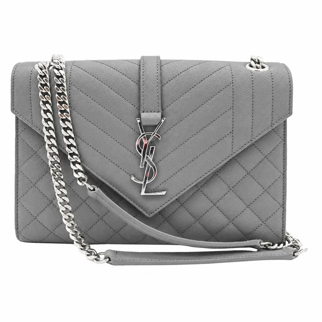 Saint Laurent Light Gray Chevron Quilted Envelope Chain Shoulder Bag from Clotheshorse Anonymous