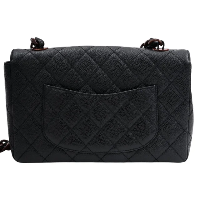 Chanel 2000s Caviar Skin Marble Parts Classic Flap Chain Bag 25cm Black in Black Caviar leather from VINTAGE QOO TOKYO, photo 2 of 2