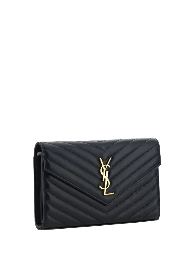 Saint Laurent Quilted Monogram Leather Wallet — Black Lambskin in Black Lambskin from HEWI