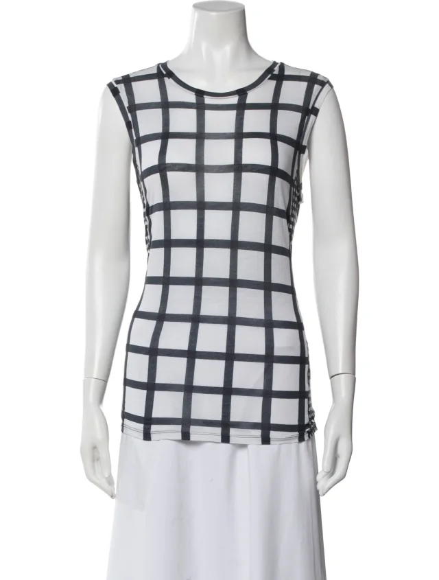 Stella McCartney Plaid Print Crew Neck Top in blue|white from The RealReal