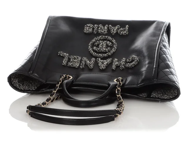 Chanel Large Black Leather Calfskin and Tweed Deauville Tote in Black Calfskin from Ann's Fabulous Finds, photo 8 of 10