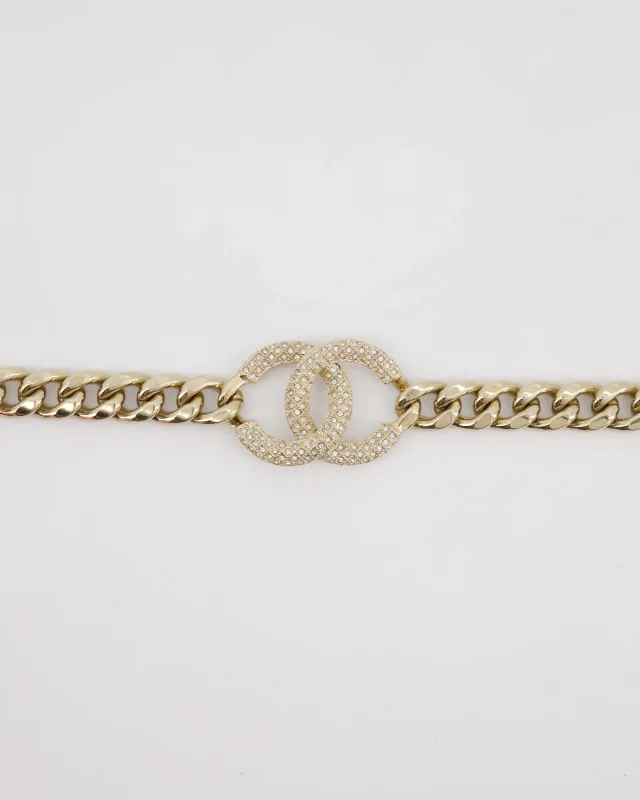 Chanel CC Gold Plated Curb Chain Necklace with CC Crystal Logo Detail in Gold from Sellier, photo 6 of 6