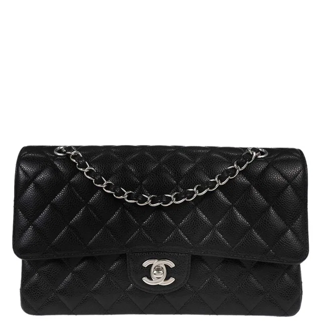 Chanel 2019 Black Caviar Medium Classic Double Flap Shoulder Bag in Black Caviar leather from AMORE Vintage Tokyo
