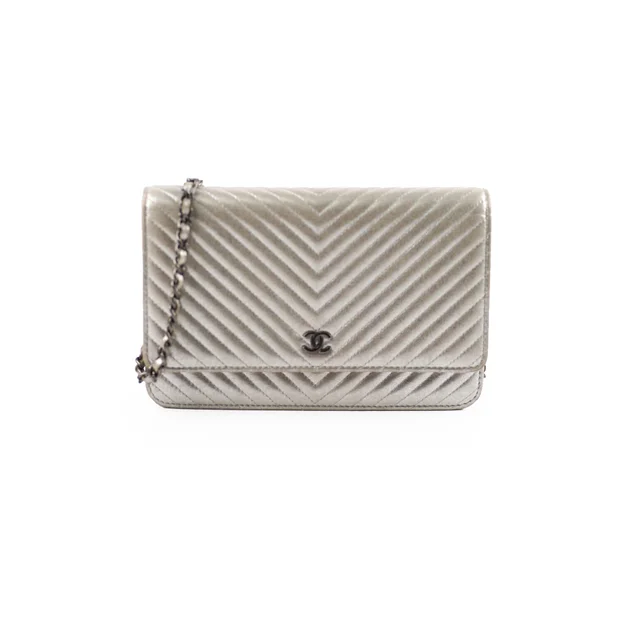 Chanel Metallic Chevron Wallet On Chain WOC Series 22 in Leather from The Purse Affair
