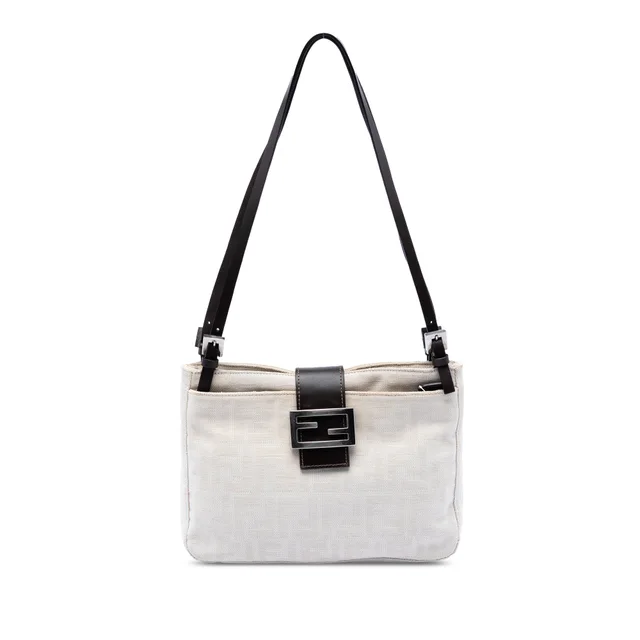 White Fendi Zucca Canvas Shoulder Bag in White Canvas from Designer Revival