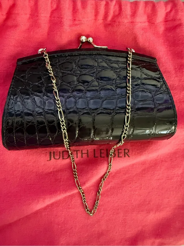 Judith Leiber Micro Black Croc-Embossed Chain Kiss-Lock Clutch in black Crocodile from Poshmark, photo 1 of 1
