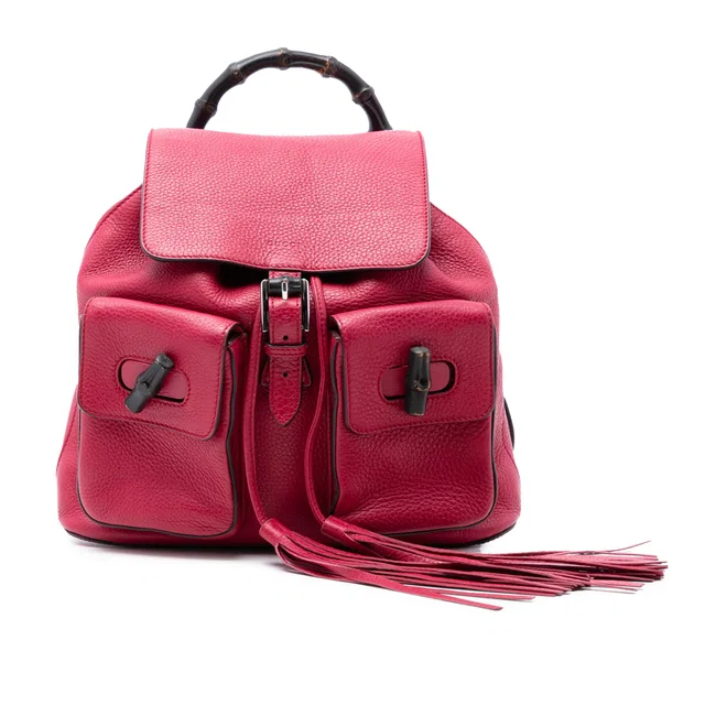 Pink Gucci Leather Bamboo Tassel Backpack in Pink Leather from Designer Revival