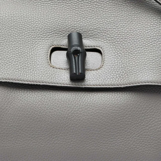 Gray Gucci Large Calfskin Bamboo Daily Satchel in Grey Calfskin from Designer Revival, photo 2 of 2
