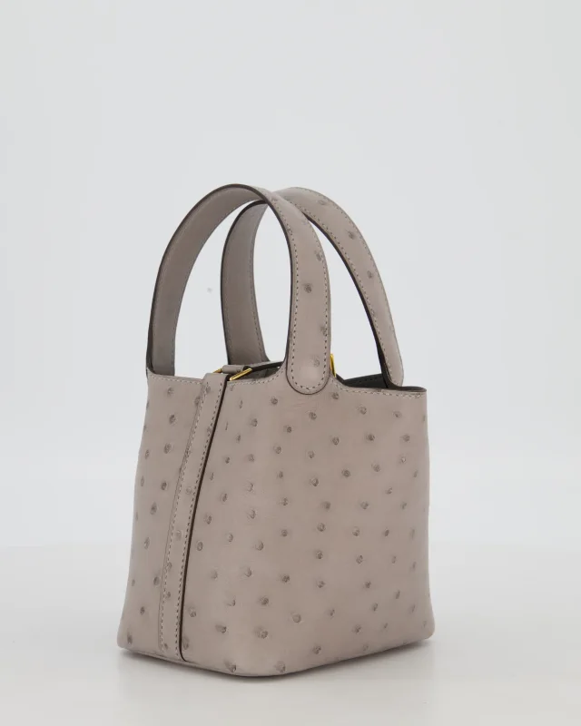 HOT* Hermès Micro Picotin Lock Bag in Grey Ostrich from Sellier, photo 4 of 13