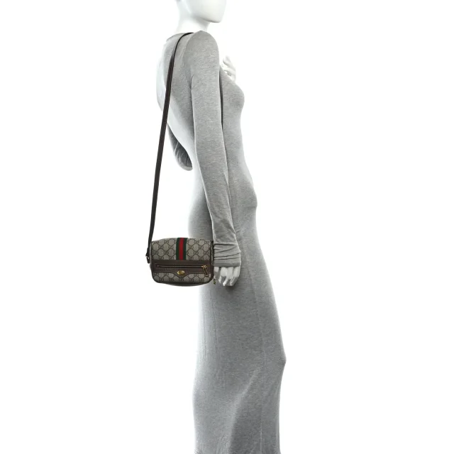 Gucci GG Supreme Monogram Web Mini Ophidia Shoulder Bag Brown in Brown Coated canvas from FASHIONPHILE, photo 2 of 11