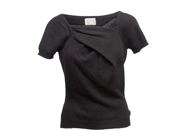 Vintage Black Christian Dior Cashmere Short Sleeve Top Size US S in Black Cashmere from Designer Revival